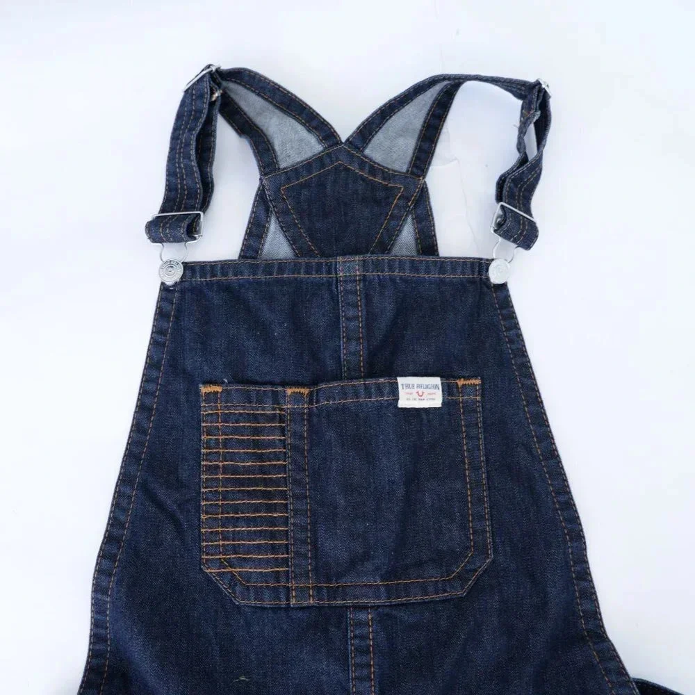 True Religion Y2K Dark Blue Denim Cotton Overalls Relaxed Workwear Preppy M - Picture 14 of 15
